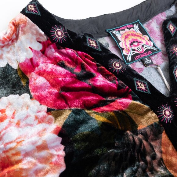 Johnny Was Rosa Velvet Front Notch Dress Floral Maxi Boho Silk Blend Size XL - Picture 8 of 16